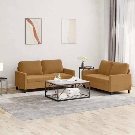 vidaXL - 2-delige - Loungeset - met - kussens - fluweel - bruin