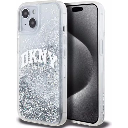 DKNY Liquid Glitter Arch Logo Back Case - Geschikt voor Apple iPhone 15 (6.1") - Wit/Zilver