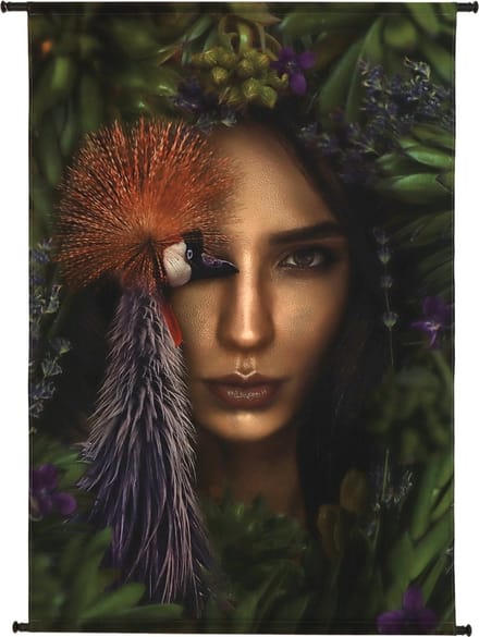 HD Collection Wall Hanging Lady Peacock Green 136x3x105cm