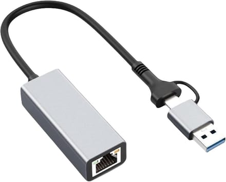 USB C Ethernet Adapter - Netwerk Adapter - Snelle Internetverbinding - Dubbele USB Poorten - 2.5Gbps - Grijs