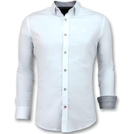 Wit Overhemd Heren - Slim Fit Overhemd Heren - Heren Blouse met Lange Mouwen - 3034 - Wit