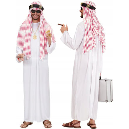Costume Déguisement Cheikh Pétrolier Prince Arabe Arabe Riche Carnaval Bal, M/L white