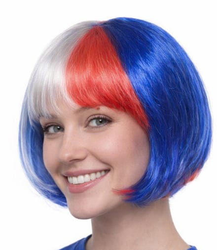 Pruik Boblijn rood-wit-blauw Volwassenen Vrouwen Wit / Blauw / Rood Koningsdag Maat One size