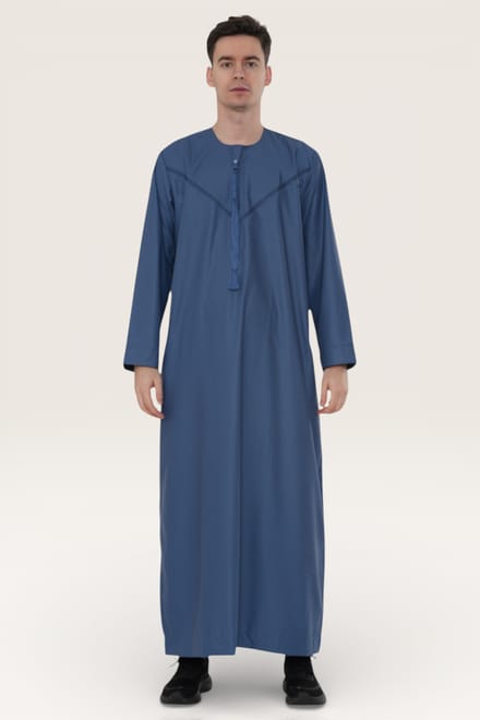 Heren blauwe Eid Marokkaanse Thobe gewaad Djellaba Ramadan Eid Jubba LFS-HM10
