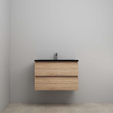 On-Line Onderkast - 80 cm - Voorgemonteerd - Ladestructuur - Acryl Wastafel - 1 Kraangat - Eiken