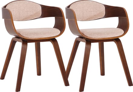 CLP Kingston Set van 2 eetkamerstoelen - Met armleuning - Stof - walnoot/creme walnoot
