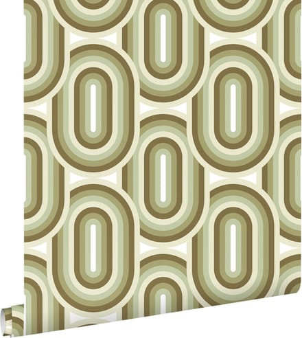 ESTAhome behang retro ornamenten olijfgroen - 53 cm x 10.05 m - 130984