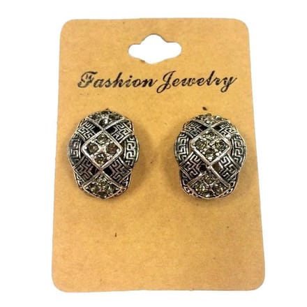 Fako Bijoux® - Clip Oorbellen - Ovaal - Strass - Breed - Zilverkleurig