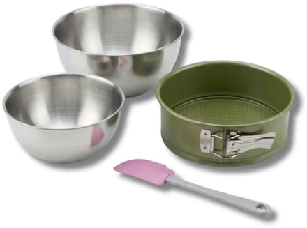 Set met 1 springvorm van 20 cm, 1 spatel Zenker en 2 mengkommen van roestvrij staal Fackelmann