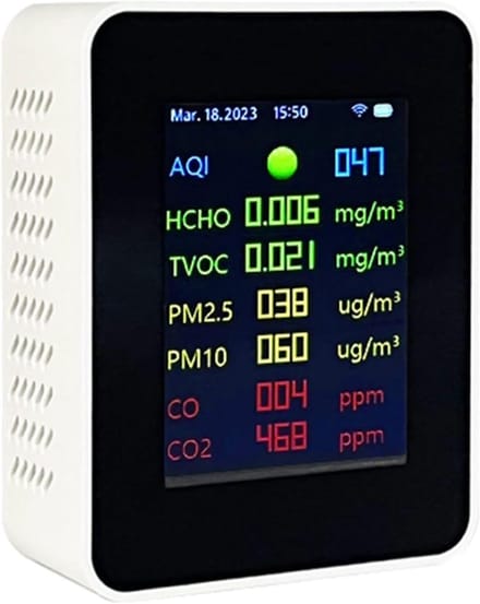 Luchtkwaliteitsmeter - CO2 meter - Binnenklimaat meten - 9-in-1 sensoren - 14 x 10 x 5 cm - Wit