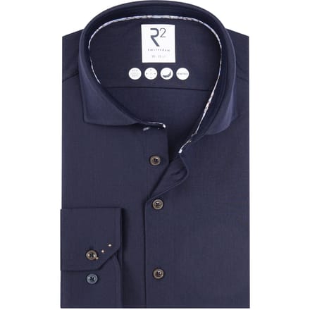 R2 Herringbone Technical Knitted Lange Mouw Overhemden Donkerblauw 130.wsp.005