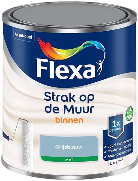 Flexa - Strak Op De Muur Binnen Mat - Grijsblauw - Mengverf - 1 L