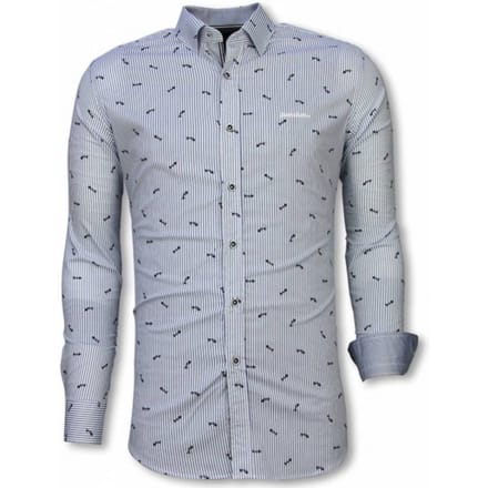 Italiaanse Overhemden - Slim Fit Overhemd - Blouse Fishbone Pattern - Licht Blauw