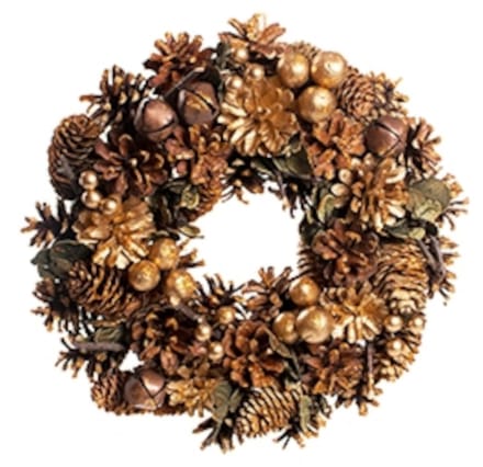 HOGEWONING BV - Kerstkrans glinsterende dennenappels 30 cm en belletjes