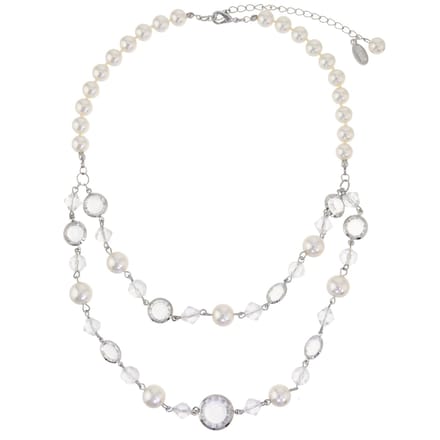 Behave – Ketting – Crème parelmoer – Dubbele laag – Kristal accenten – Tijdloos design