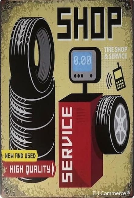 Decoratie Wandbord Metaal - Garage - Banden Shop Service Auto