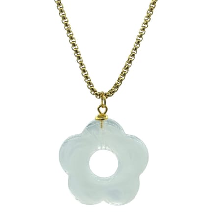 Goudkleurige Damesketting met Witte Bloem - Stainless Steel - 42 + 5 cm