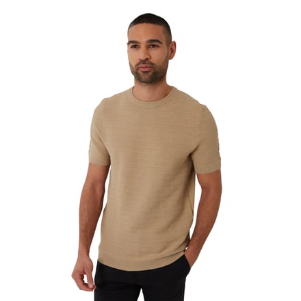 Threadbare Heren Textured Rib Knit Regular T-shirt (Beige)