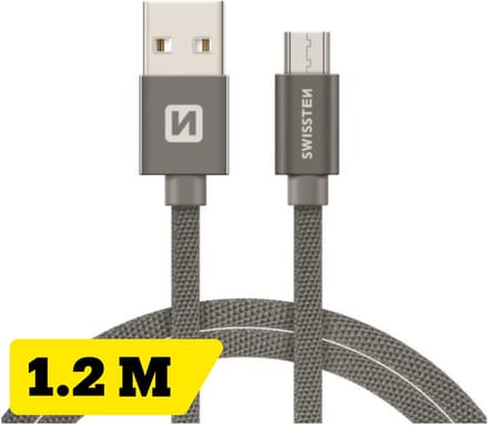 Swissten Micro‑USB Oplaadkabel 1,2 meter – voor Samsung, Android, Powerbank & PS4 Controller – USB‑A Kabel – Grijs