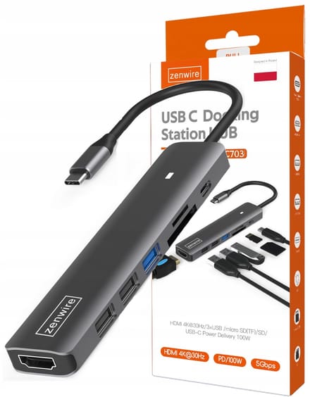 Zenwire BS-HC703 USB-C Hub 7-in-1 - HDMI 4K - PD 100W - SD