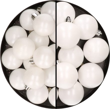 28x stuks kunststof kerstballen wit 4 en 6 cm - Kerstversiering