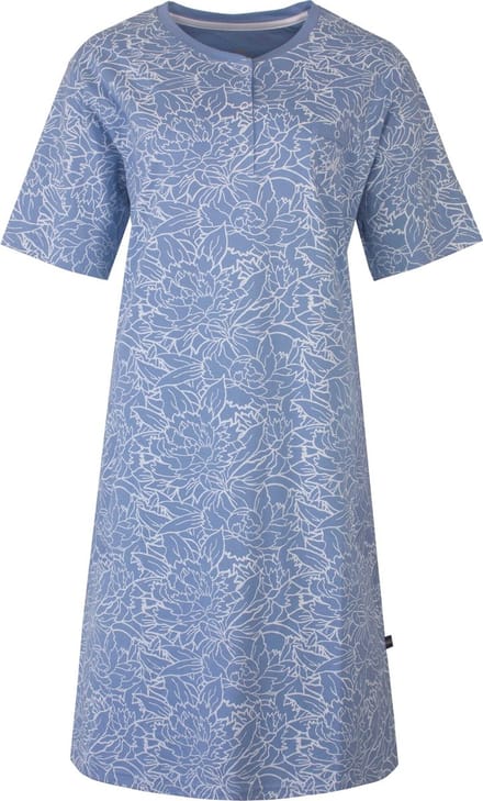Medaillon Dames Nachthemd - Slaapkleedje - Katoen - Blauw - Maat S