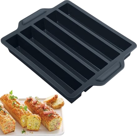 Siliconen Cakevorm met 5 Holes, Lang Rectangular Bakvorm voor Taarten, Gebak en Aperitiefs, Zwart Silicoon Mould