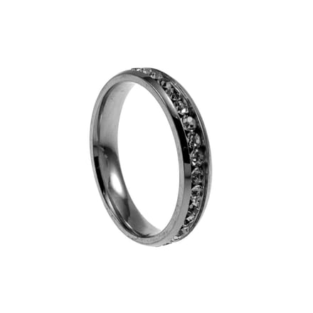 Ring met Strass Steentjes, Ring Dames, RVS Zilverkleurig