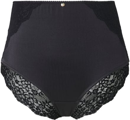 Ulla Popken - Dames - Maxislip satijn achterzijde kant - Zwart - Maat 54+