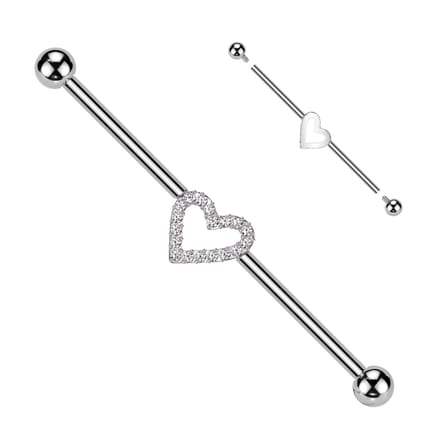 Industrial piercing titanium hartje met steentjes - zilver - LMPiercings