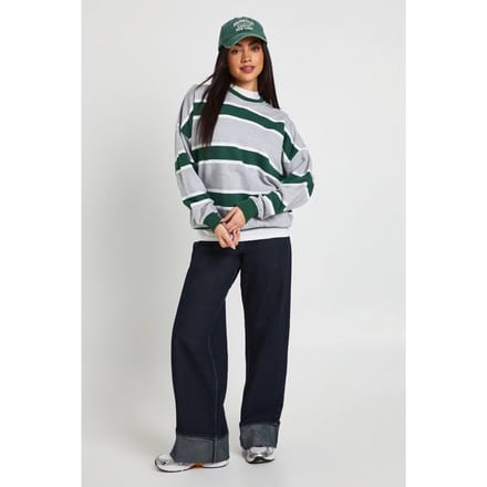 boohoo Dames Gestreepte Oversized Sweatshirt met Ronde Hals | Grijze Mergel | Maat: Small