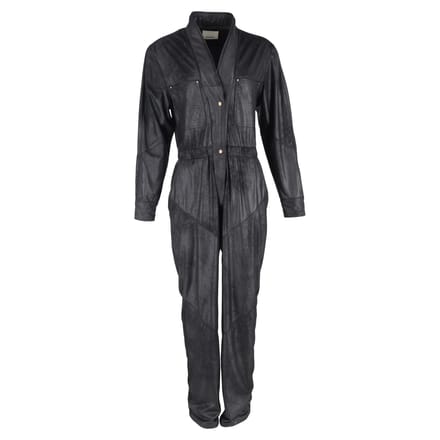 Isabel Marant Junna jumpsuit met lange mouwen in zwart imitatieleer