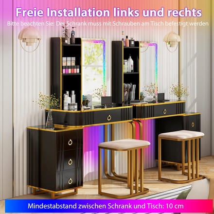Luxe RGB LED Kaptafel met Draadloos Oplaadstation en 4 Laden