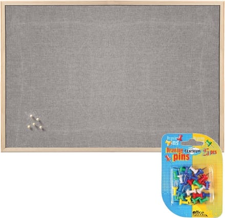 Prikbord incl. 25x punaises gekleurd - textiel - 60 x 80 cm - lichtgrijs