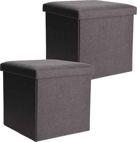 H&S Collection Poef/Hocker/voetenbankje - 2x - opbergbox - grijs - polyester - 38 x 38 cm - opvouwbaar