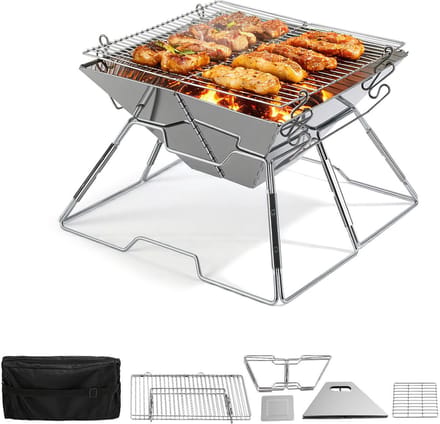 Opvouwbare Houtskoolbarbecue RVS – Verstelbaar Grillrooster, Compacte Camping BBQ