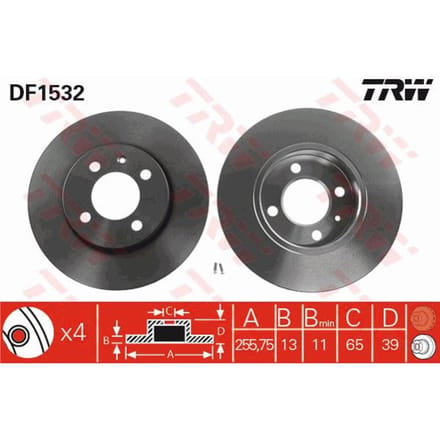 Remschijf TRW DF1532 voorkant, compleet, sterk gecarboniseerd, 1 Stuk