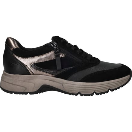 Tamaris Comfort Lederen Dames Sneakers - Zwart Combi - Maat 37
