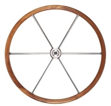 V86 stuurwiel teak/rvs 6-spaaks 700mm