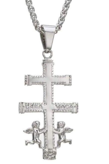 Caravaca kruis met engelen en ketting zilverkleur