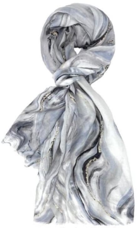 Lange Dunne Sjaal - Print - Goud Accent - Grijs - (18754#)