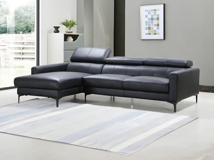 Vente-unique Hoekbank van buffelleer FLORENCE - Zwart - Linkse hoek