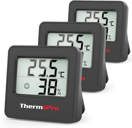 Mini Thermo-Hygrometer Set van 3 voor Binnen, Nauwkeurigheid 0.5°C, Temperatuur en Vochtigheid Meter met Smiley Indicator