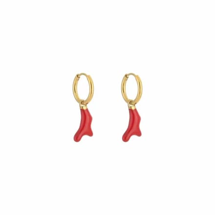 Bijoutheek Oorhangers Rode Koraal Goud