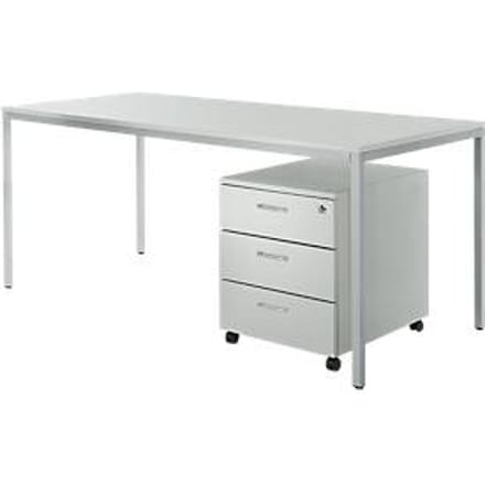 Bureautafel en verrijdbaar ladeblok PROPLANA complete set, lichtgrijs/blank aluminium
