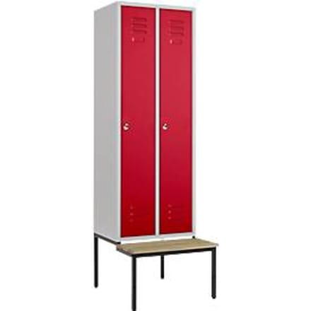 Kledinglocker, 2 compartimenten, 300 mm, draaigrendelslot, zitbank Deur robijnrood