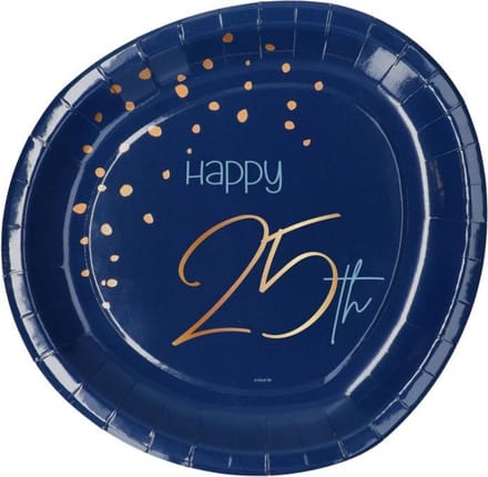 Folat - Borden Elegant True Blue 25 Jaar 23 cm - 8 stuks