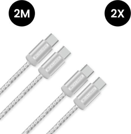Usb C Kabels - 60W - Usb C naar Usb C - 2 Meter - Usb-C Kabels - Snellader - 480Mb/ps Data - Usb C Oplader - Wit Gevlochten - 2 kabels in verpakking