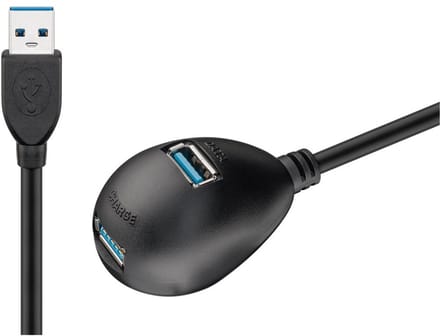 USB-A verlengkabel met standaard | extra laadpoort | USB3.0 5 Gbps | 7,5W | 1,5 meter