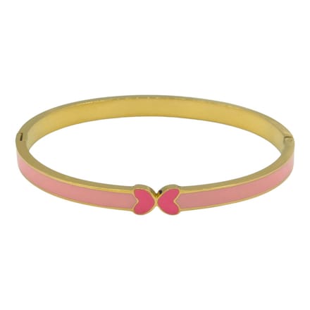 Roze Hinge Bangle Armband met Vlinder - Gold-Plated Staal & Roze Emaille - Klapsluiting - Inclusief Doosje